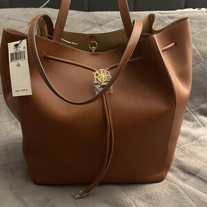 Ralph Lauren Tan Leather Tote with Gold Accents